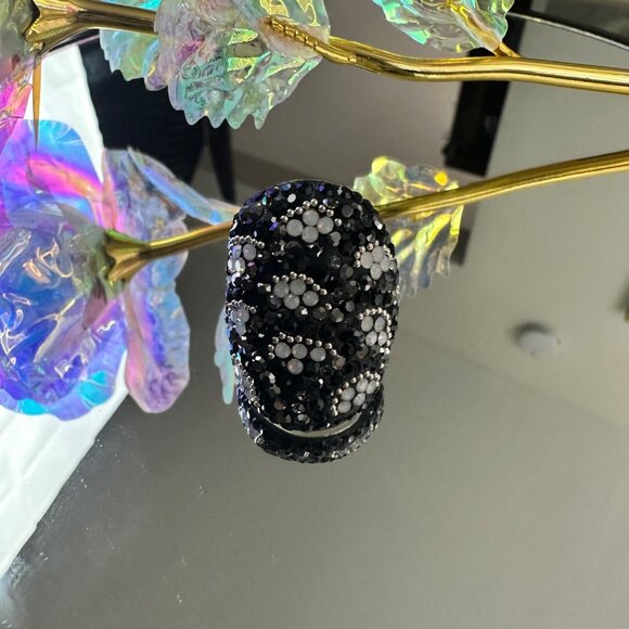 Boho Handmade 925 Silver Ring With Black & Clear Zirconia Design Size 7.5 Elegan - Picture 6 of 11